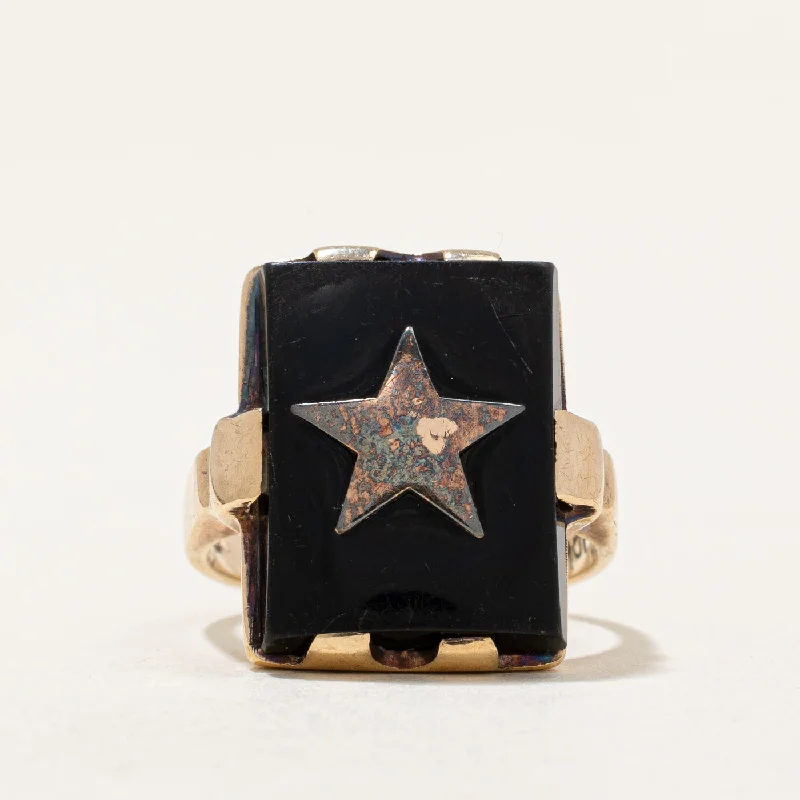 chic rings for women -Black Onyx Star Ring | 6.50ct | SZ 4.75 |