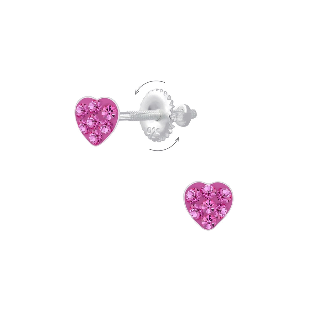 elegant earrings for women -Children's Sterling Silver 'Pink Crystal Heart' Screw Back Stud Earrings