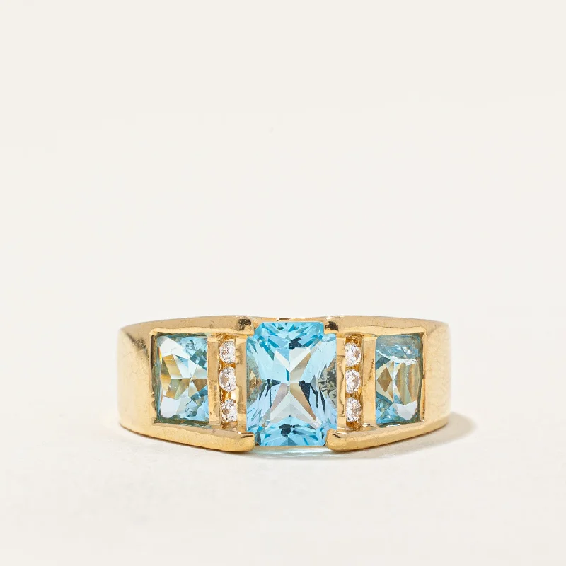 gold diamond rings for women -Blue Topaz & Diamond Cocktail Ring | 2.00ctw, 0.06ctw | SZ 5.5 |