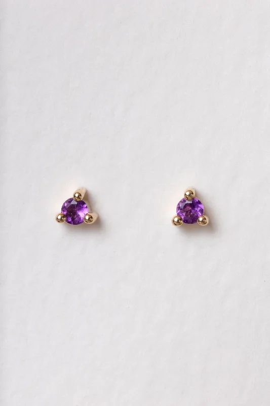 luxury gemstone drop earrings -Mini Birthstone Stud Earring | Amethyst