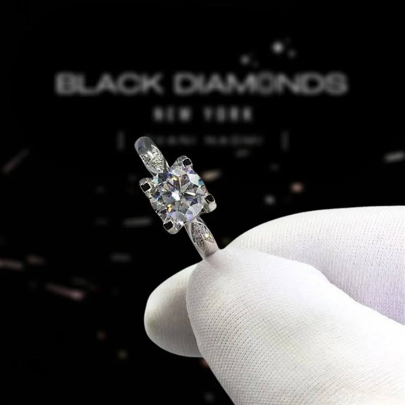 diamond engagement rings -Round Cut D Color Diamond Swallowtail Cow Head Engagement Ring