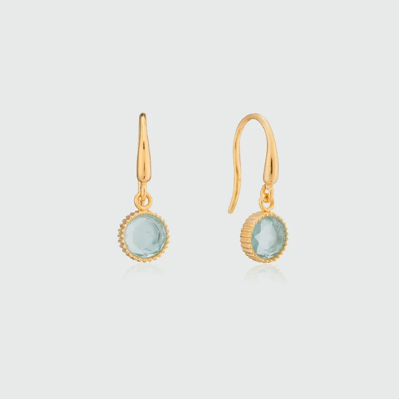 luxurious pearl earrings -Barcelona March Blue Topaz Birthstone Hook Earrings