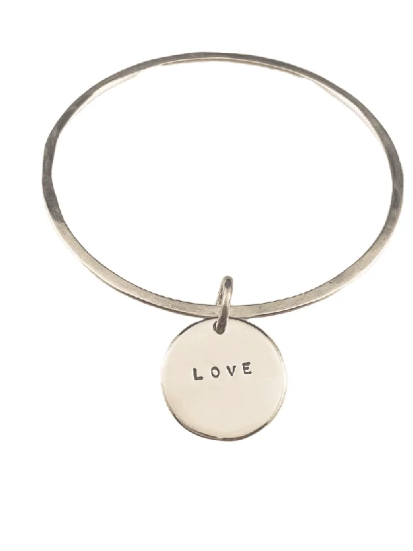 dainty bracelets for women -Hammered Bangle Bracelet with Charm