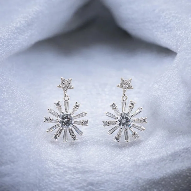 personalized earrings for women -Sterling Silver Snow flake earrings for women and girls