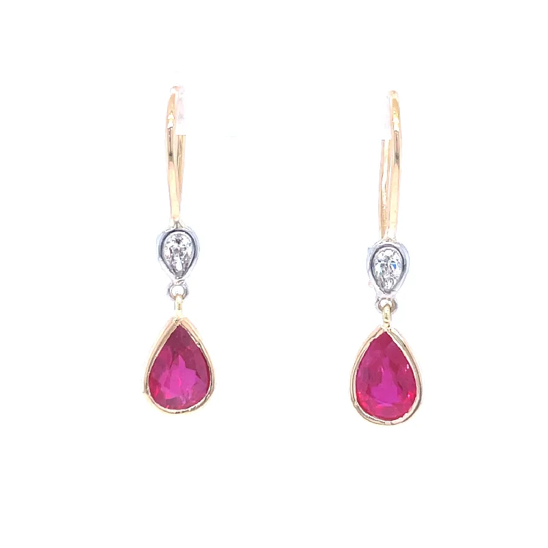 modern hoop earrings -Custom Handmade Ruby & Diamond Drop Earrings