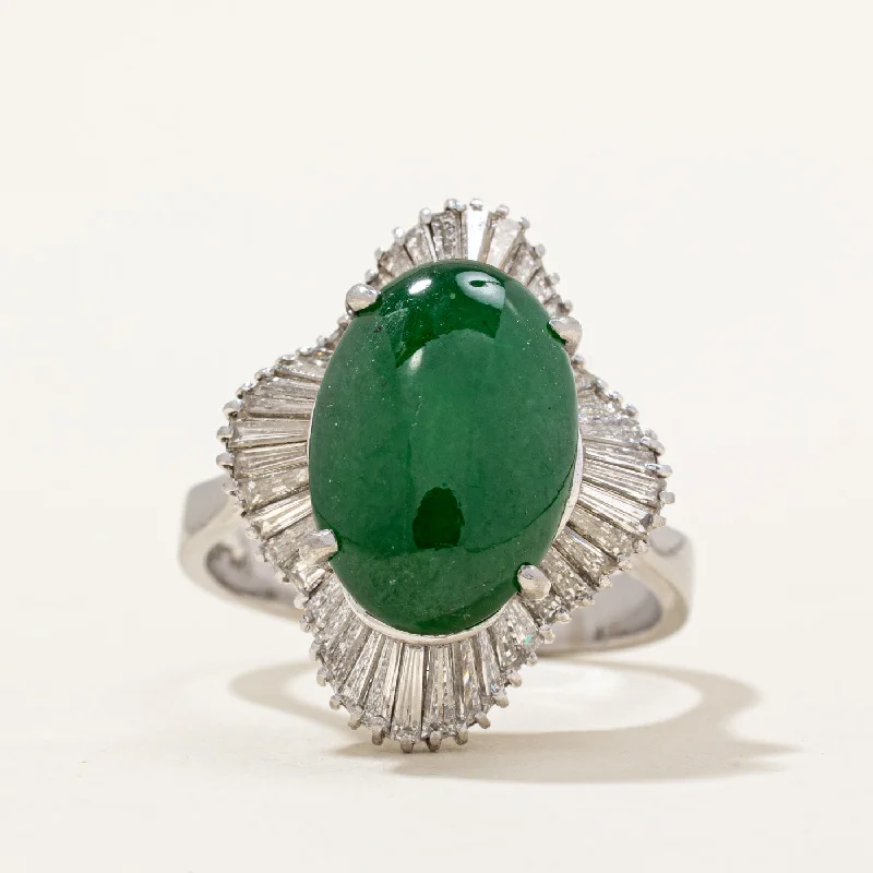 beautiful ring sets -Nephrite Jade & Diamond Halo Cocktail Ring | 7.00ct, 1.30ctw | SZ 9.25 |