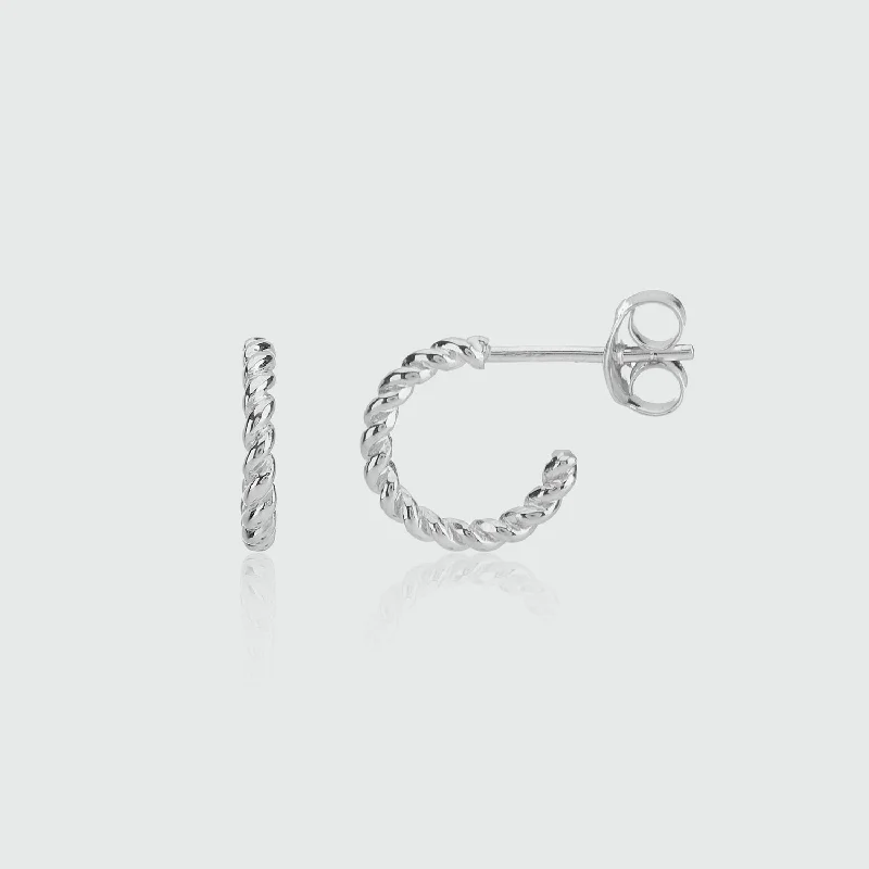 elegant ear accessories -Alhambra Micro Twisted Sterling Silver Hoop Earrings