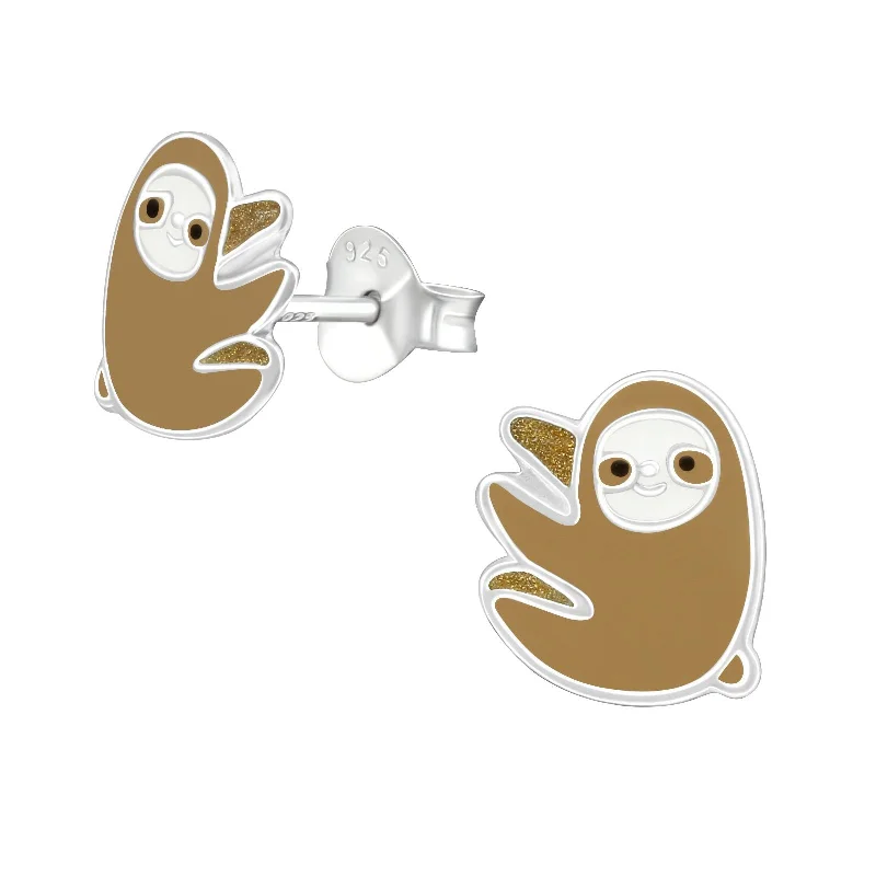 sparkly earrings for women -Children's Sterling Silver Sloth Stud Earrings