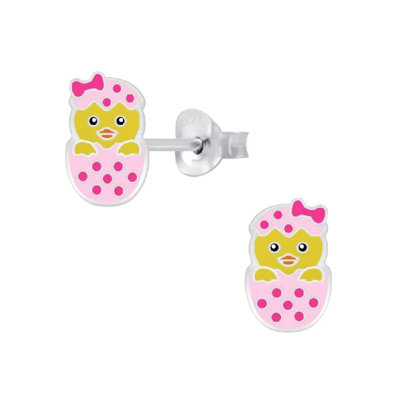 designer earrings for women -Children's Sterling Silver 'Hatching Easter Chick' Stud Earrings