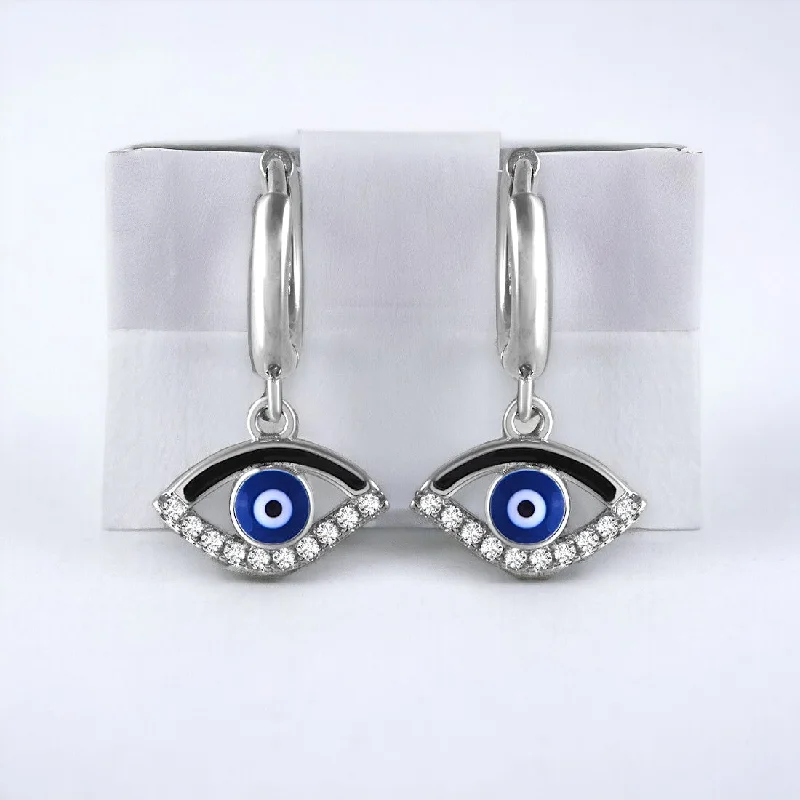 trendy earrings for women -Eye Shaped Evil Eye Hoop Earrings