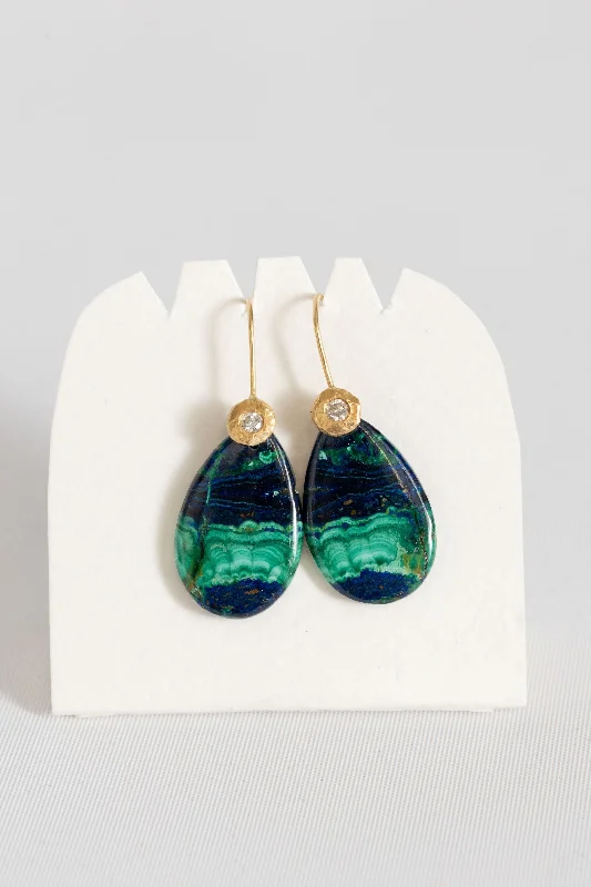 elegant dangle earrings -18k Gold & Diamond Hook Earrings | Malachite