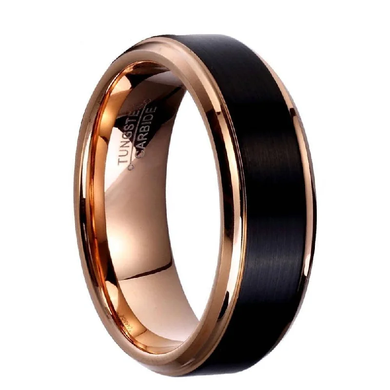 engagement rings for proposal -Classic Rose Gold & Black Tungsten Carbide Unisex Wedding Rings