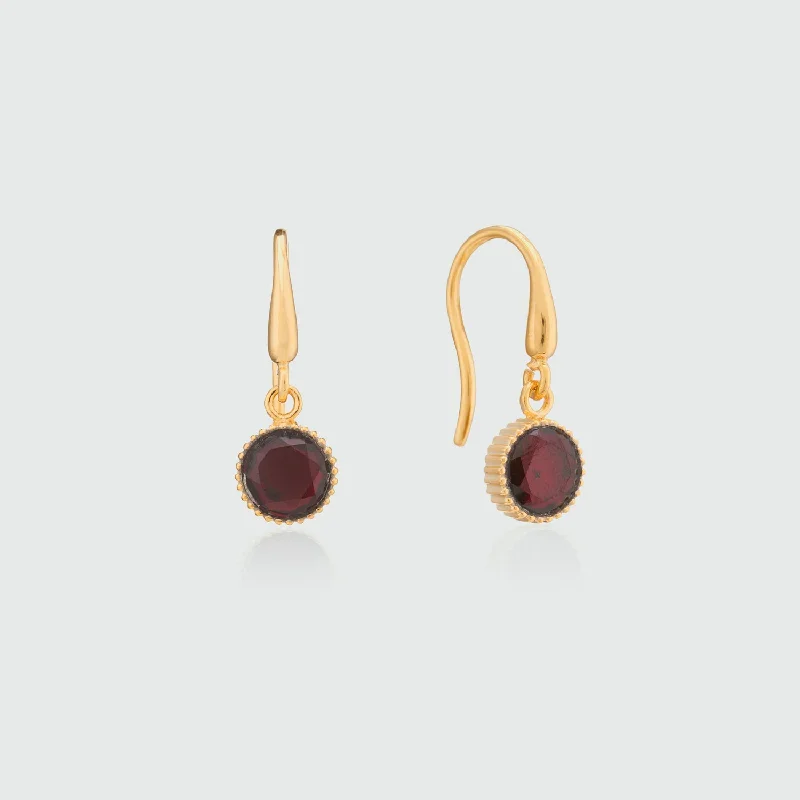 luxurious gold earrings -Barcelona January Garnet Birthstone Hook Earrings