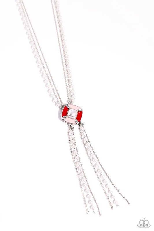 colorful stone necklaces -I Pinky SQUARE - Red