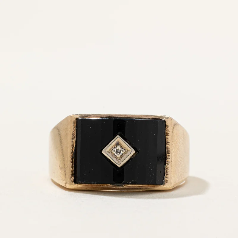 elegant gold rings -Onyx & Diamond Cocktail Ring | 3.65ct, 0.07ct | SZ 10.25 |