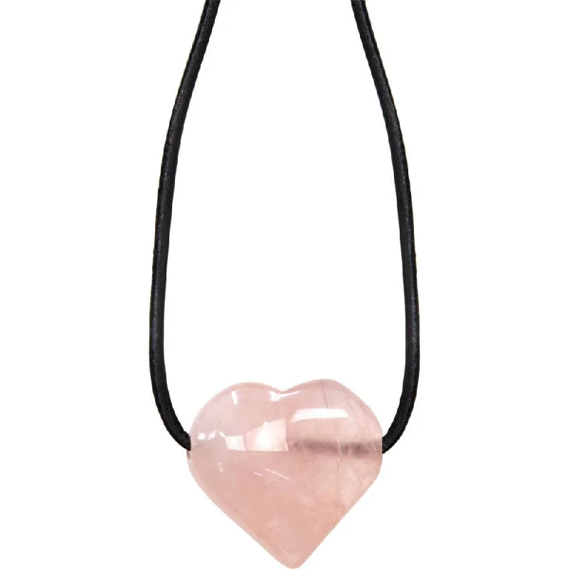 chic bar necklaces for women -Gemstone Puffed Heart Necklace - Rose Quartz