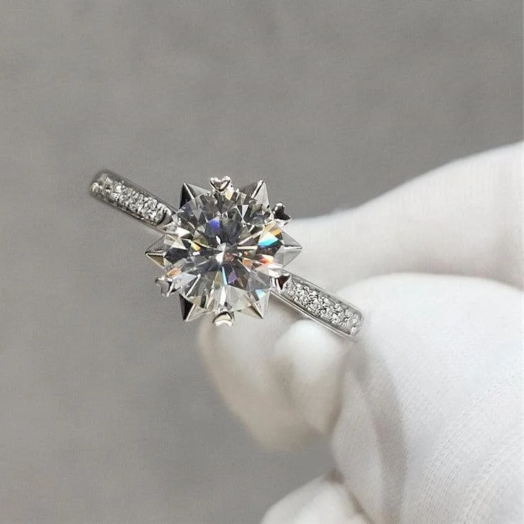 custom-made engagement rings -1.0 Ct Round Cut Diamond Snowflake Engagement Ring