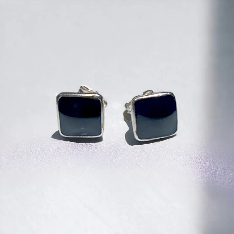 minimalist earrings for women -Black Square Stud Earring For Women & Girls