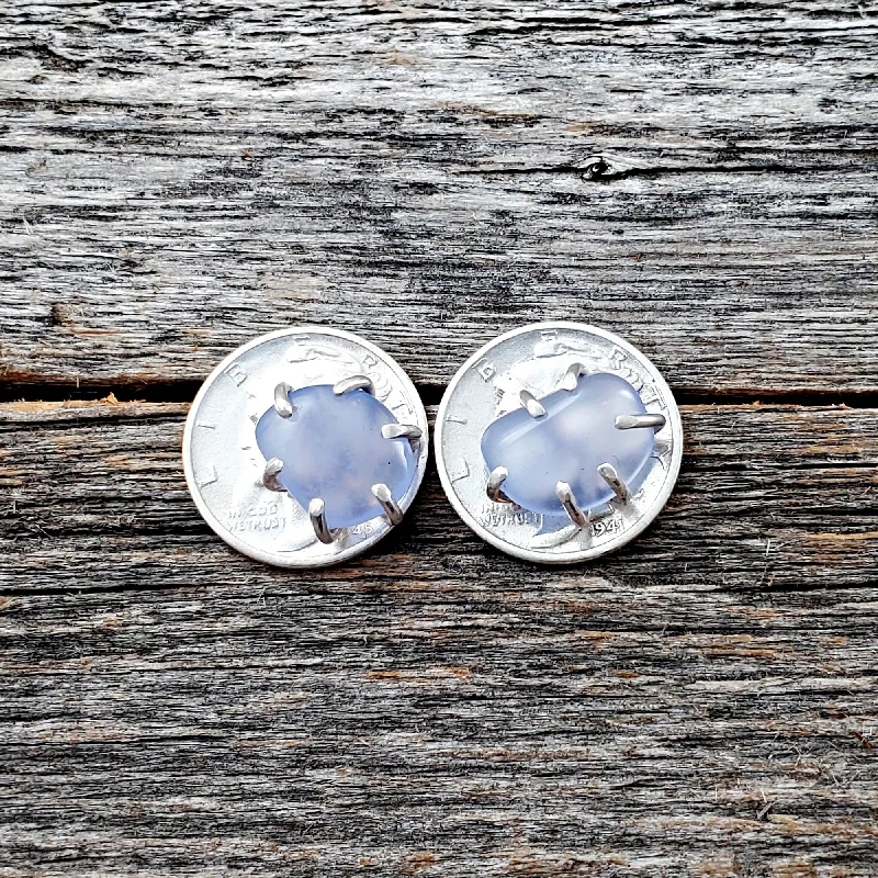 luxury gemstone drop earrings -Chalcedony Mercury Dime Stud Earrings