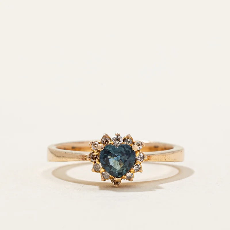 minimalist rings for women -Sapphire & Diamond Halo Heart Ring | 0.30ct, 0.10ctw | SZ 5.75 |