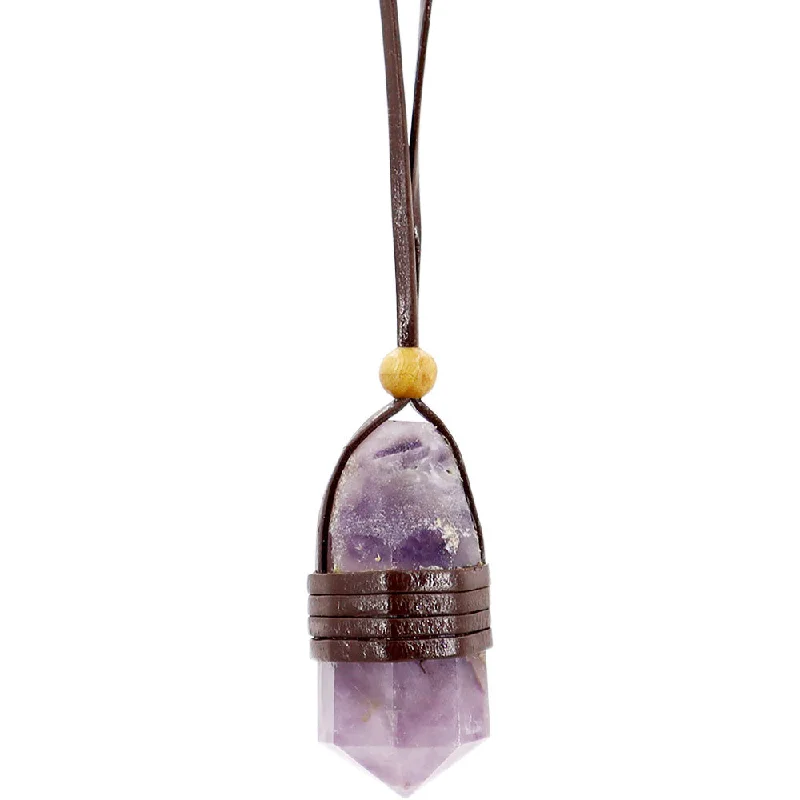 heart-shaped necklaces for women -Faceted Point Leather Wrapped Necklace - Amethyst