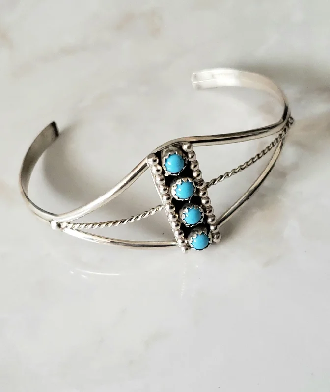 women’s statement bangles -Sterling Silver Genuine Turquoise 4 Stone Adjustable Cuff Bracelet