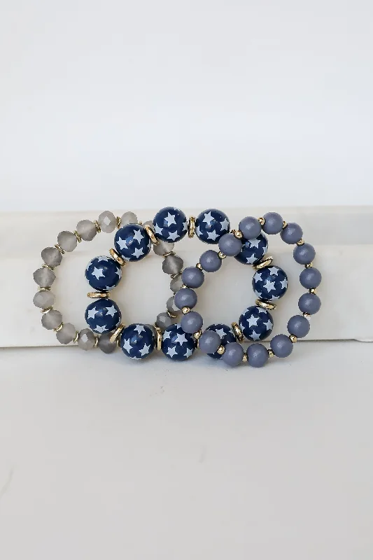 multi-colored bracelets for women -Carla Navy Star Beaded Bracelet Set