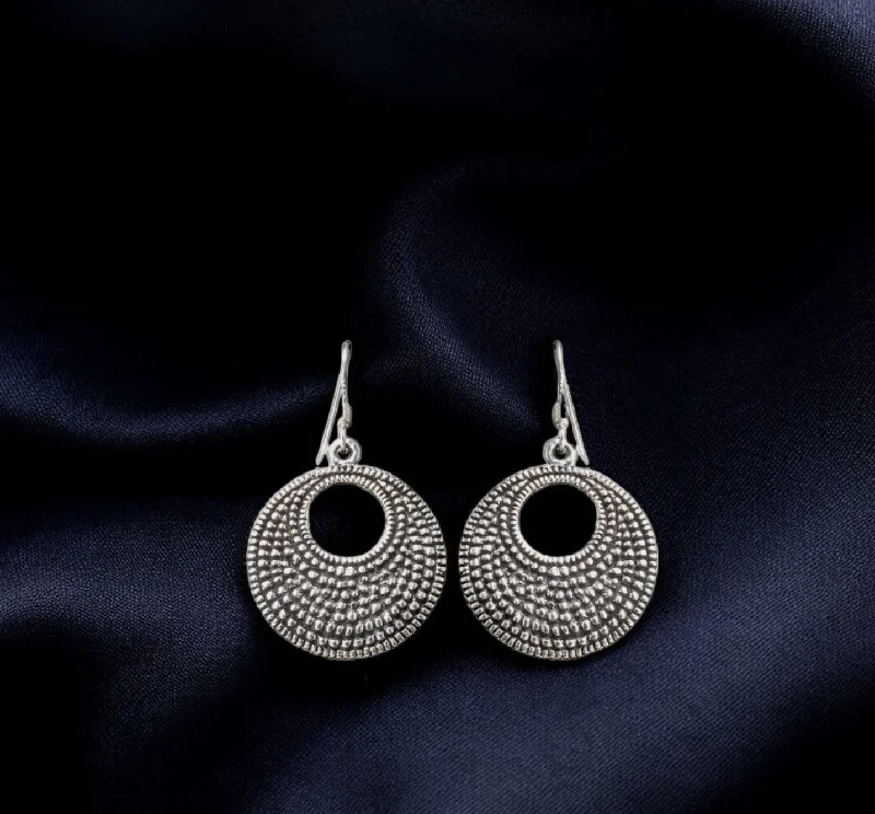 beautiful ear studs -Sterling silver oxidized ethnic lunar earrings for women and girls