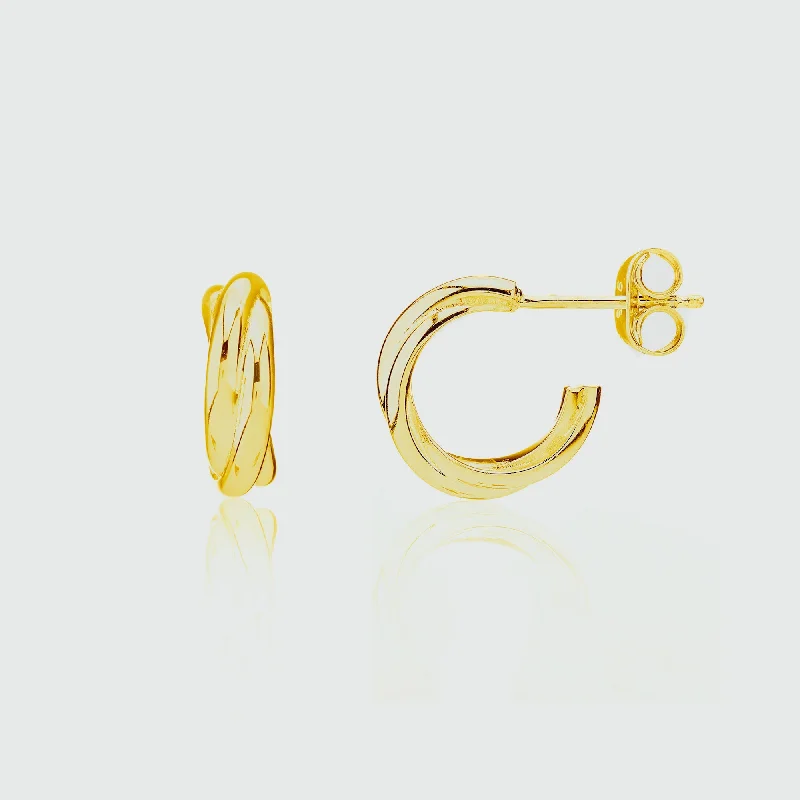 trendy stud earrings -Knightsbridge Mini Yellow Gold Vermeil Triple Hoop Earrings