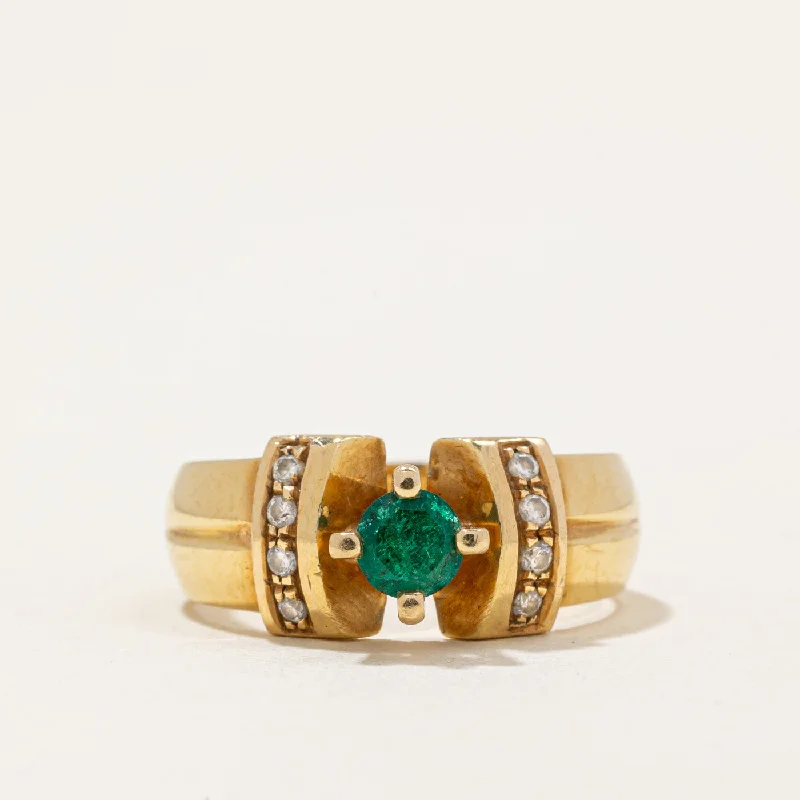 gold diamond rings for women -High Set Emerald & Diamond Ring | 0.29ct, 0.11ctw | SZ 7 |