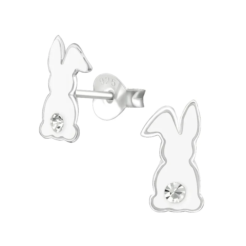 colorful gemstone earrings -Children's Sterling Silver 'Bunny Rabbit with Crystal' Stud Earrings