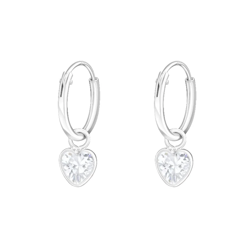 silver hoop earrings -Children's Sterling Silver 'Crystal Heart' Hoop Earrings