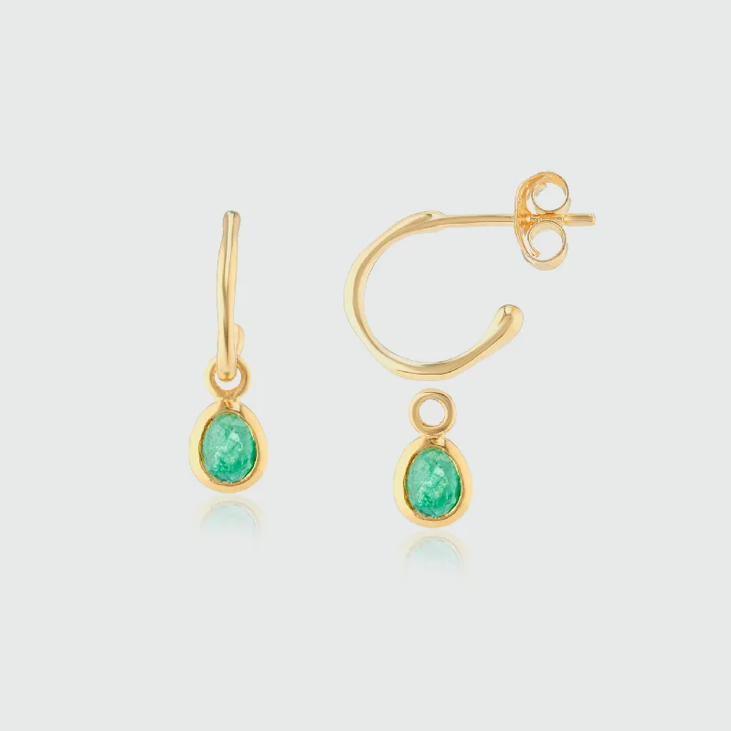 trendy gemstone earrings -Hampton 9ct Gold & Emerald Drop Earrings