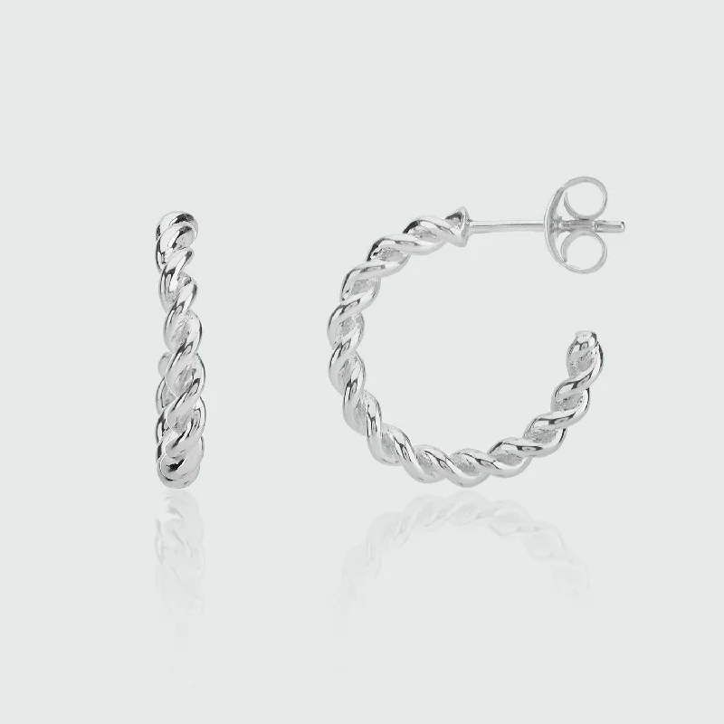 classic pearl earrings -Alhambra Piccolo Twisted Sterling Silver Hoop Earrings