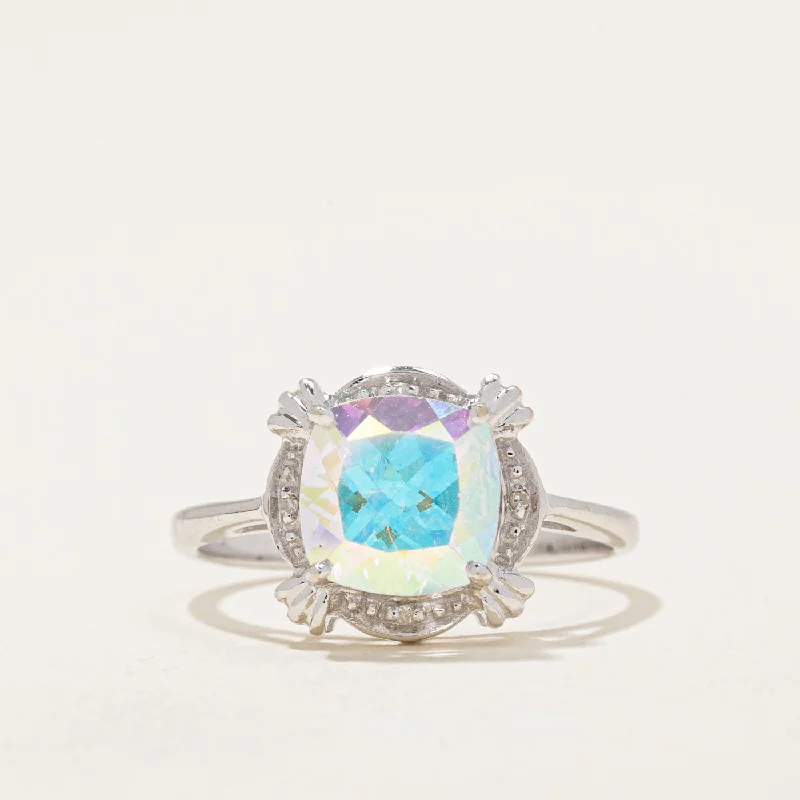 radiant cut rings for women -Mystic Topaz & Diamond Cocktail Ring | 3.00ct, 0.02ctw | SZ 7 |