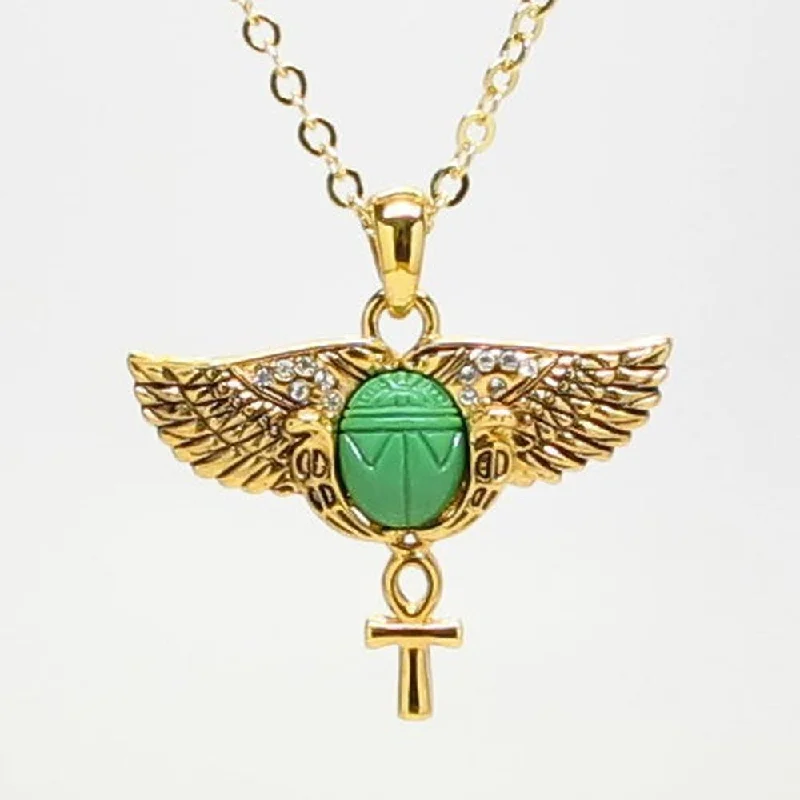 stylish turquoise necklaces -Scarab Wings With Ankh Necklace