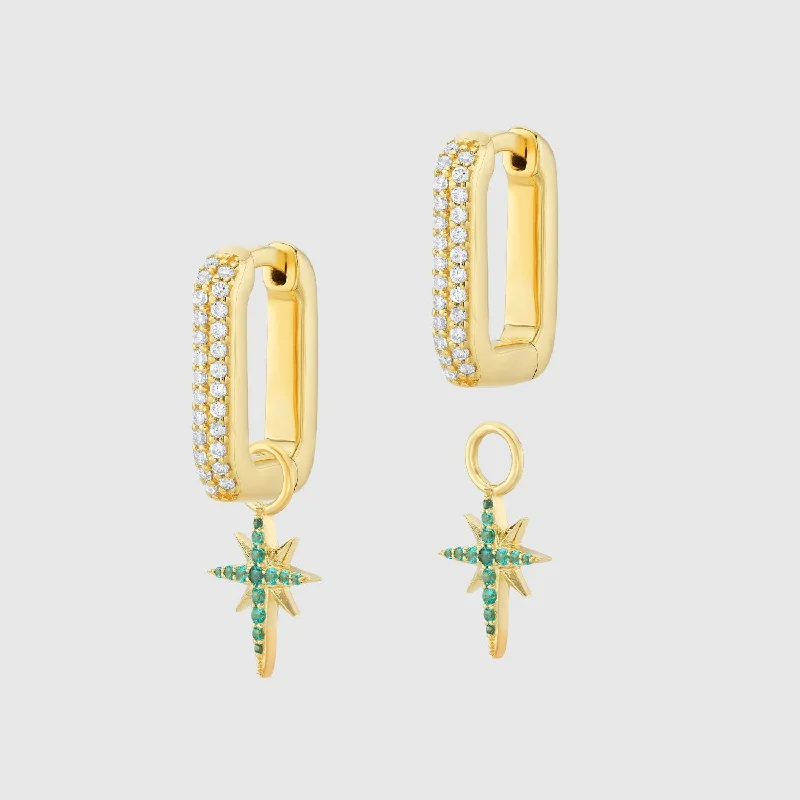 fashionable earrings for casual wear -Auree x @theeditbutton Gold CZ Interchangeable Hoop & Green Star Drop Earrings