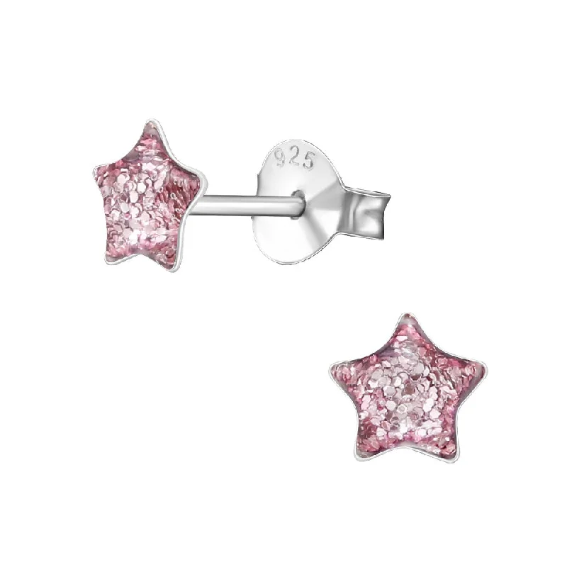 minimalist earrings for women -Children's Sterling Silver 'Purple Glitter Star' Stud Earrings