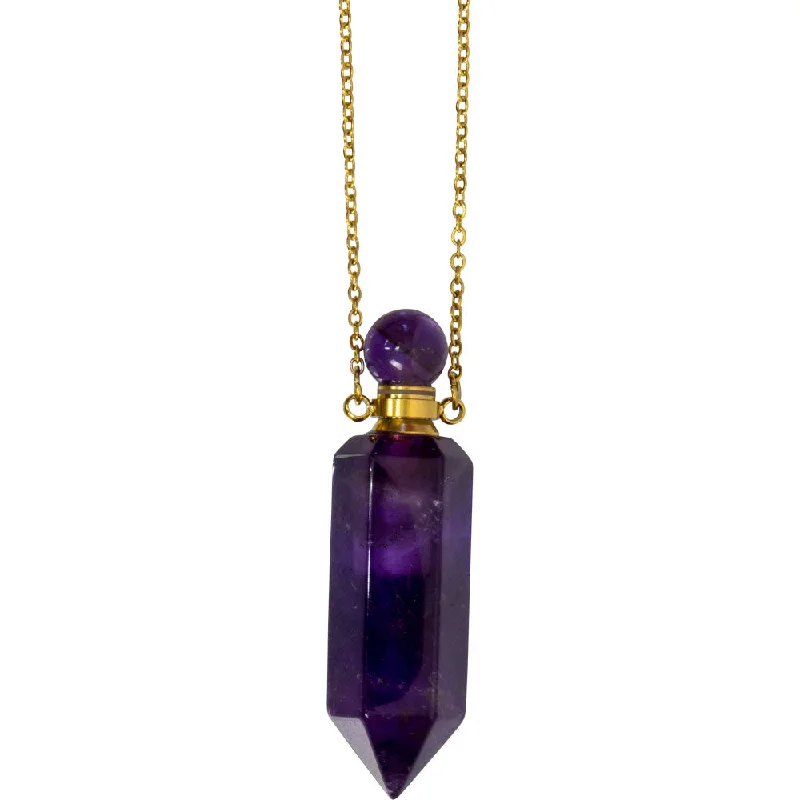 sterling silver necklaces -1.75" Gemstone Point Pendant Perfume Bottle Necklace - Amethyst