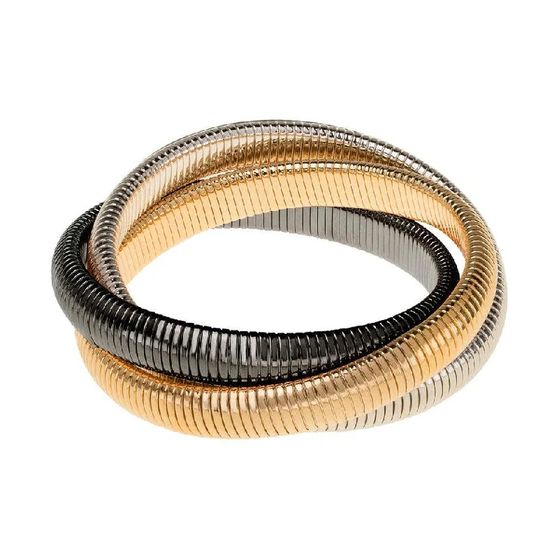 bohemian bracelets for women -Triple Cobra Bracelet in Gold, Rhodium and Gun Metal