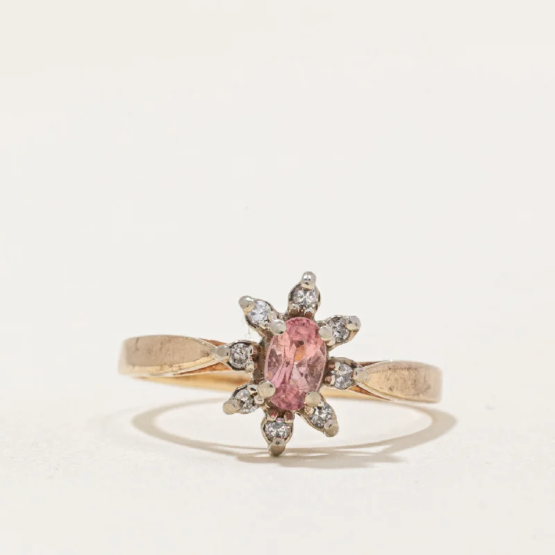 affordable wedding rings -Pink Tourmaline & Diamond Halo Ring | 0.15ct, 0.04ctw | SZ 5.75 |