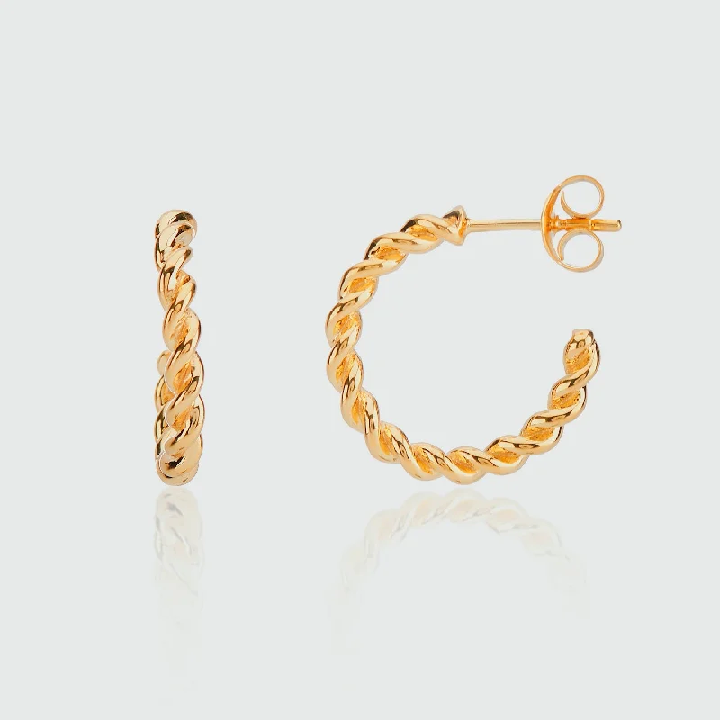 luxury gemstone drop earrings -Alhambra Piccolo Twisted Gold Vermeil Hoop Earrings