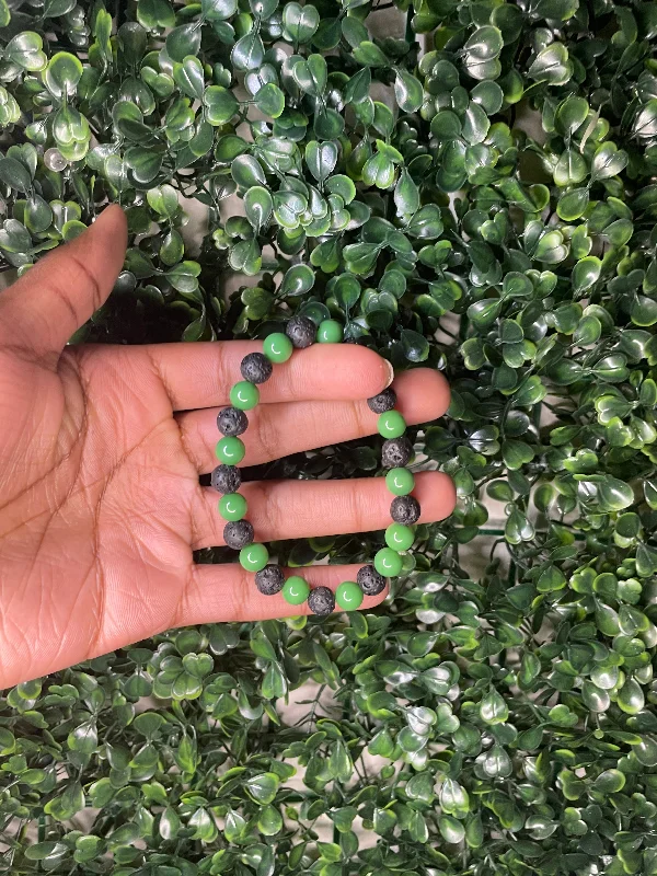 casual bracelets for women -Green lava beaded bracelet