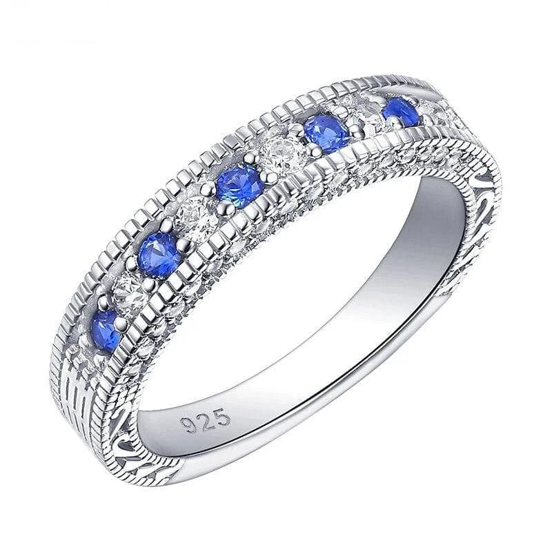 women’s engagement rings with sapphires -4mm Straight White Blue Created Diamond Ring - Black Diamonds New York