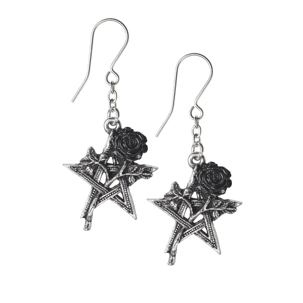 chic bar earrings -Ruah Vered Rose Pentagram Earrings by Alchemy Gothic