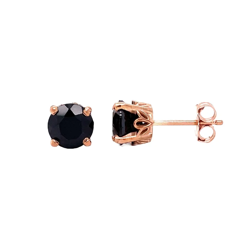 engagement rings for women -Black Spinel Stud Earrings in 14K Gold Jet Black Spinel Earrings in Filigree Settings