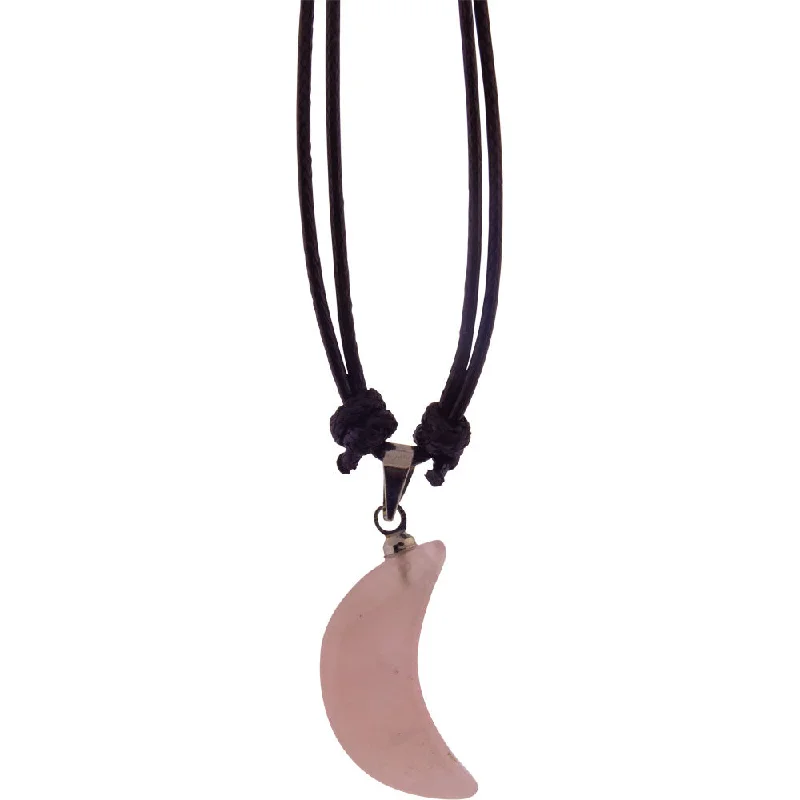 fashionable layered necklaces -Gemstone Moon Necklace - Rose Quartz