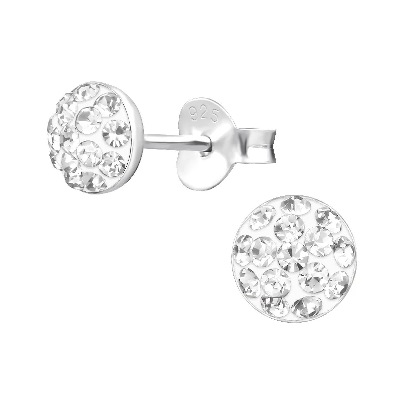 custom earrings for her -Children's Sterling Silver Round Stud Earrings with Diamante Crystals