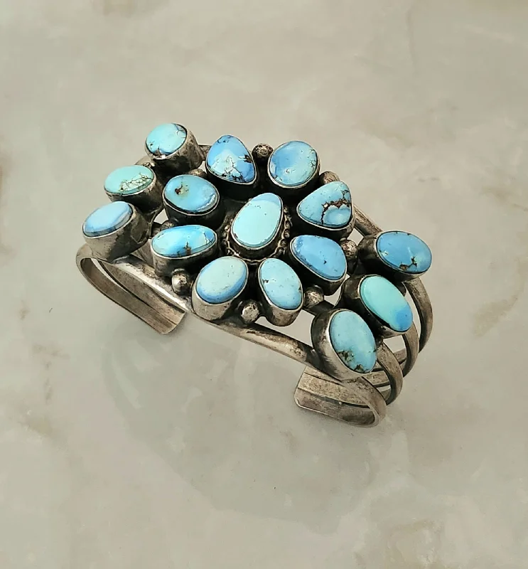 luxury bangles for women -Stamped Sterling Silver Golden Hills Turquoise Cluster Cuff Bracelet