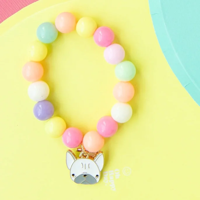 handmade charm bangles -French Bulldog Charm on Stretch Beaded Children’s Bracelet